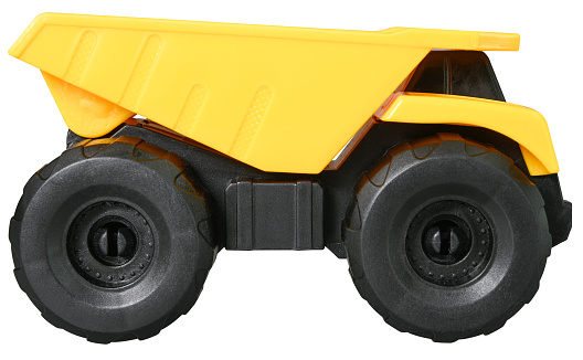 Toy plastic dump truck isolated on a transparent background.