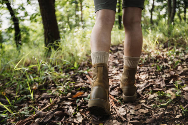 istock Legs hiking in summer forest mountain 2150262361
