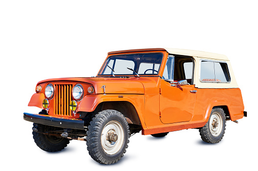 Retro suv car offroad 4x4 isolated white background