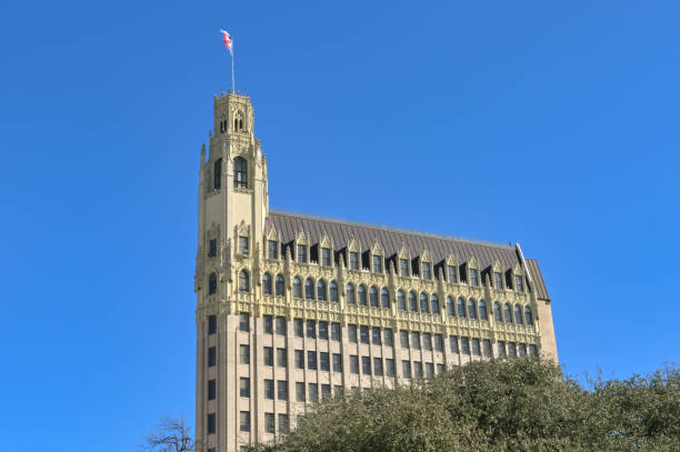 San Antonio, Texas, USA - February 2023: Front exterior view of the historic Emily Morgan hotel in downtown San Antonio. Built in 1924, it is operated by Doubletree by Hilton.