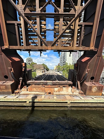 Erected railway bridge on the river