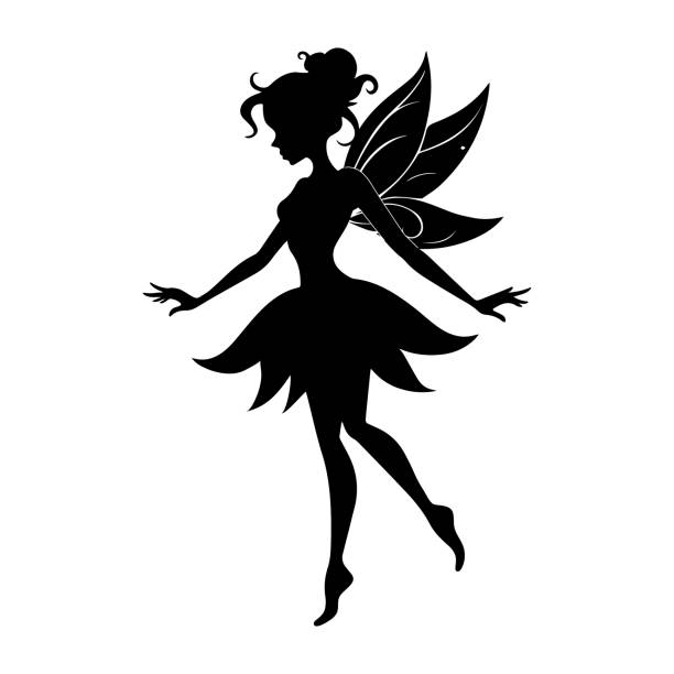 istock Black silhouette of a fairytale little fairy isolated on a white background. Vector illustration for design. 2150267598