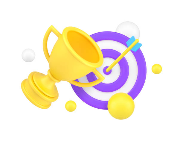 istock Target achievement dartboard arrow in bullseye cup award success aiming 3d icon realistic vector 2150267869