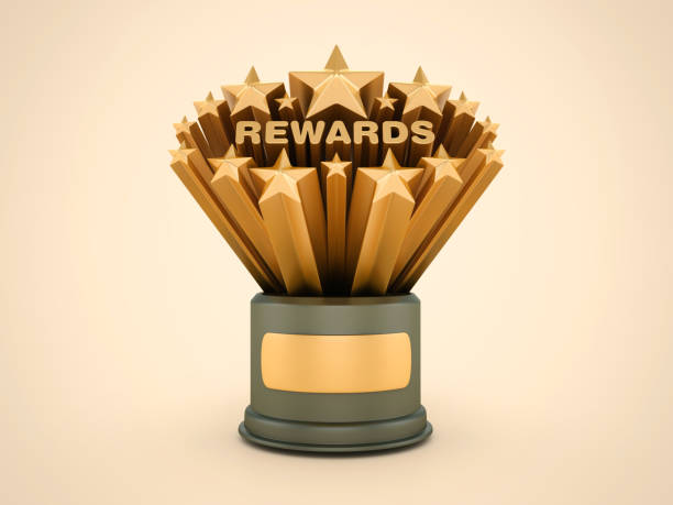 istock Gold Stars with REWARDS Word on Trophy 2150269145
