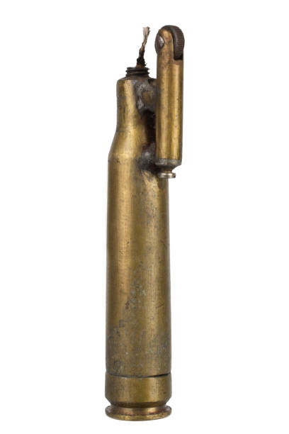 istock Vintage lighter handmade from ammo case isolated on a white. 2150270344