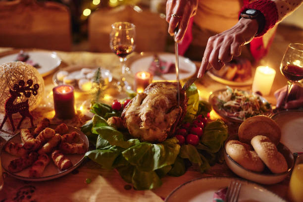 istock Cutting Christmas roasted chicken! 2150270790