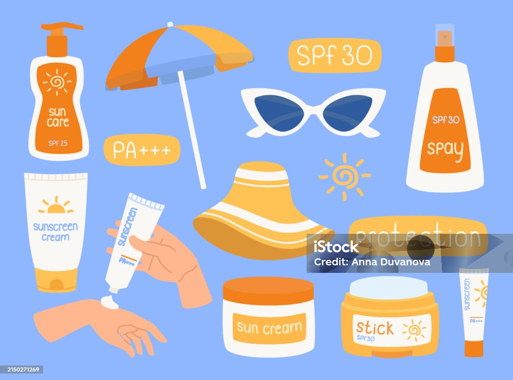 Css Sun Protection A Set Of Elements Protection From The Sun Flat Vector Illustration ...