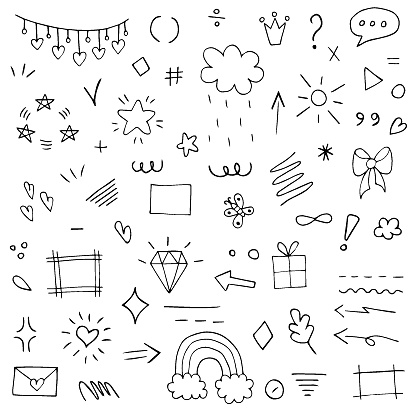 set of hand-drawn doodles on a white background