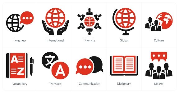 These are beautiful handcrafted pixel perfect red and black filled language icons