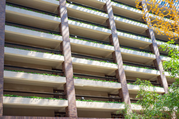 istock Skylight with natural light and green plants trees cover large open-air multistory balcony apartment of modern hotel in Dallas, Texas, ecology elegance environment friendly, courtyard glass roof 2150277968