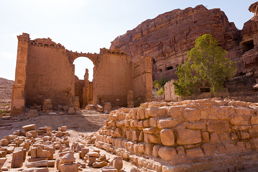 A view of Qasr al-Bint in the archeological site of Petra in Jordan