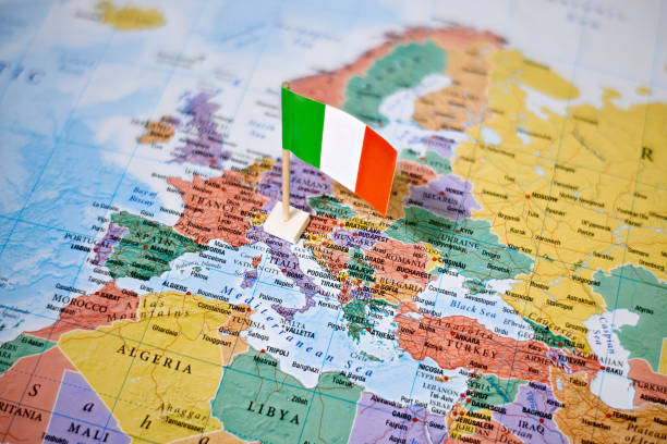 istock Italy on world map with flag 2150285194
