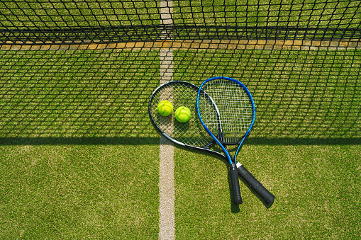 Aerial shot of two men playing tennis