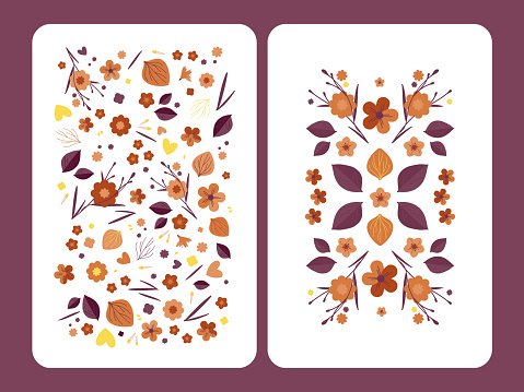 floral cards, seasonal herbarium poster, editable color palette, interior decoration, motif, pattern, illustration, vector, editable, customize, seasonality, botanical