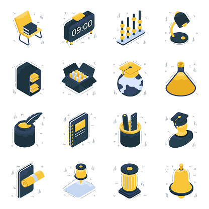 A perfect set of learning isometric icons. Creative icons with editable quality. Good to be used in all upcoming related projects