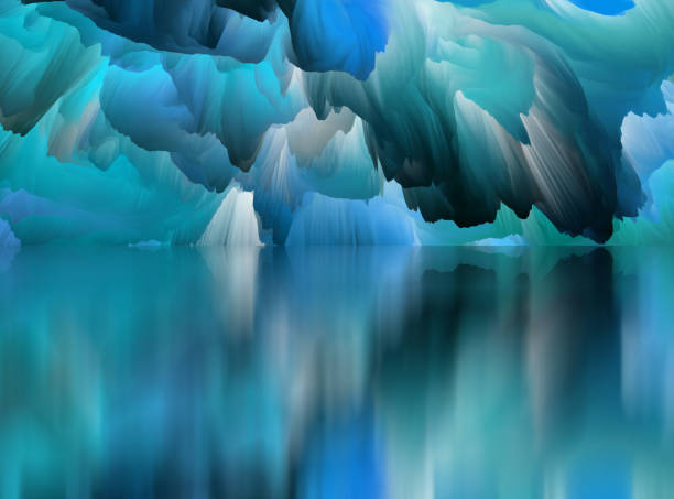 Magical world. Abstract Landscape, surreal lake and reflections. art, creativity and imagination. 3d illustration