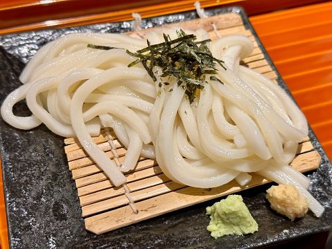 Japan traditional street food, udon ready to be served