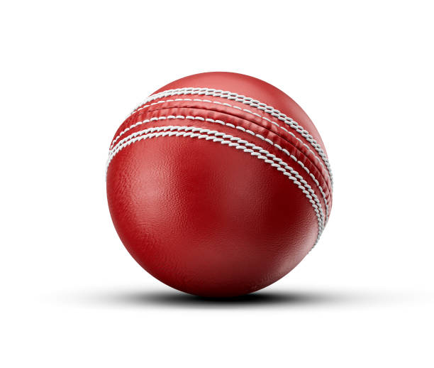 3D Shiny New Test Match Leather Stitched Cricket Ball On White Background 3D Illustration