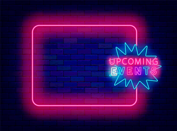 istock Upcoming events neon announcement. Party, festival and sale. Empty pink frame and text. Vector stock illustration 2150295702
