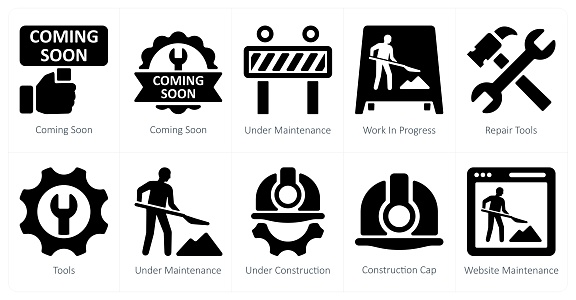 These are beautiful handcrafted pixel perfect black filled under construction icons