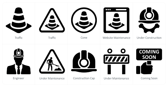 These are beautiful handcrafted pixel perfect black filled under construction icons