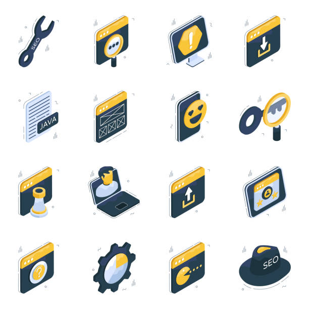 Set of Web and Data Isometric Icons Here we bring you a set of web and data isometric icons. Each icon in this is simple, consistent and modern. Happy Downloading! pac man vector stock illustrations