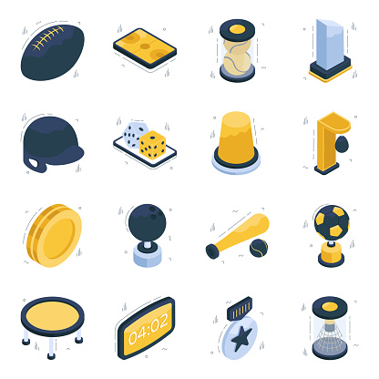 Sports and games isometric set presenting 3d icons in unique style. This set offers icons, amazingly designed to be used in related projects.