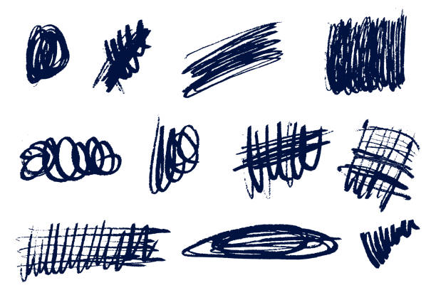 istock charcoal or chalk pencil curly line drawing set collection. Grunge pen scribbles. squiggles and shapes hand drawn. pencil lines and doodles vector. Rough crayon strokes 2150297363