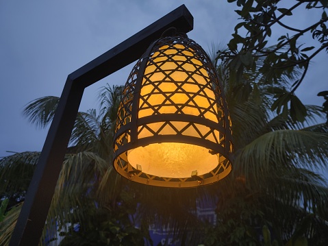 Bamboo lantern Hanging on the pole, bright at the night