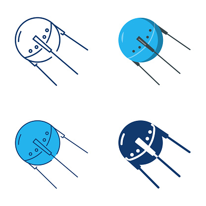 Soviet artificial satellite icon set. Sputnik space ship symbol. Vector illustration.