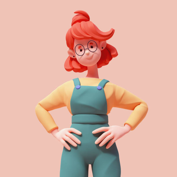 istock 3d render positive smiling colorful girl with hands on hips. 2150299000