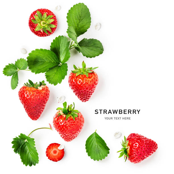 istock Strawberry fruits and leaves creative frame border isolated on white background 2150303021