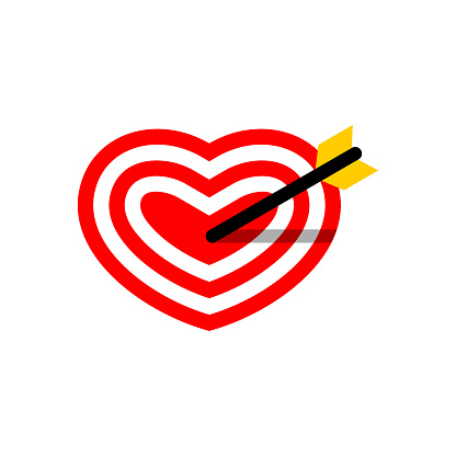 Love target. Falling in love vector illustration. Love icon. Heart hit. Suitable for valentine's day or love themes.