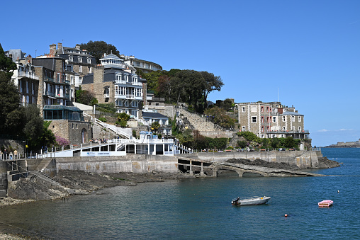 Dinard, France, april 18, 2024 : Quay and office of the Corsaire company on the Au Clair de Lune promenade in Dinard