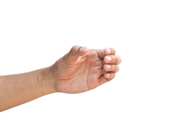 istock Man's hands gesture as if holding something such as a water bottle, isolated on white background. 2150306990