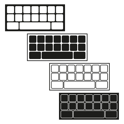 Minimalistic keyboard layout. Black key silhouettes. Input technology element. Vector illustration. EPS 10. Stock image.