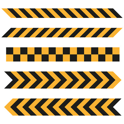 Caution tape patterns. Safety warning stripes. Hazard symbols. Vector illustration. EPS 10. Stock image.