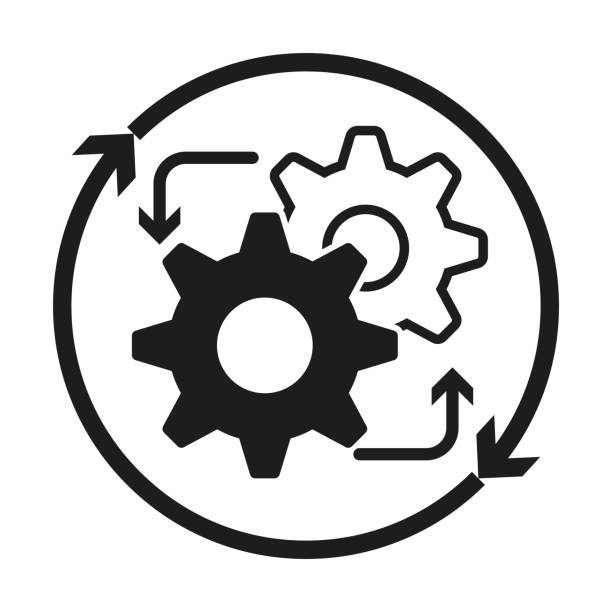 Workflow process icon. Gear operation cycle. Efficiency system concept. Vector illustration. EPS 10. Workflow process icon. Gear operation cycle. Efficiency system concept. Vector illustration. EPS 10. Stock image. continuous improvement loop stock illustrations