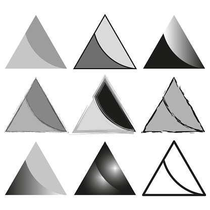 Variations of triangle shapes. Geometric diversity concept. Abstract design elements. Monochrome triangle collection. Vector illustration. EPS 10. Stock image.