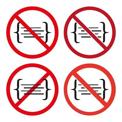 No coding allowed symbols. Prohibited software development signs. Restrictions on programming concept. Vector illustration. EPS 10. Stock image.