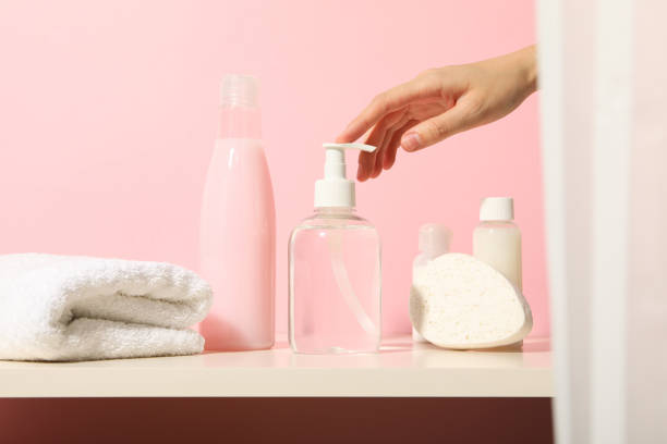 istock A shelf in the bathroom with care products. 2150311630