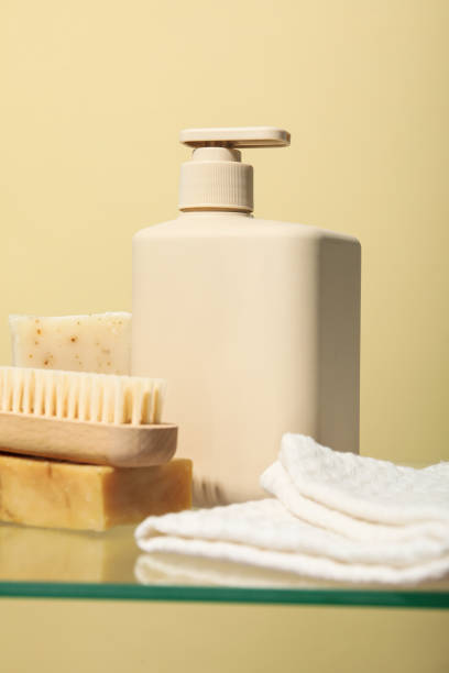 istock Hygiene products on the shelf in the bathroom. 2150311747