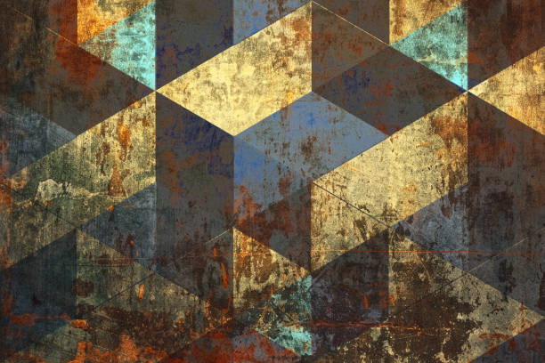 This grunge-infused surface is adorned with geometric shapes, a hallmark of vintage design.