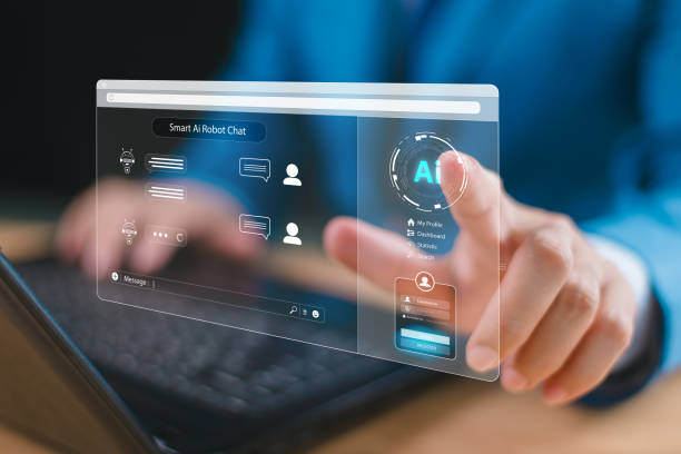 istock AI tech help business concept. Artificial intelligence technology assistance futuristic. Technology customer service. Virtual graphic on businessman, Global Internet connect Chat with AI generates 2150316035