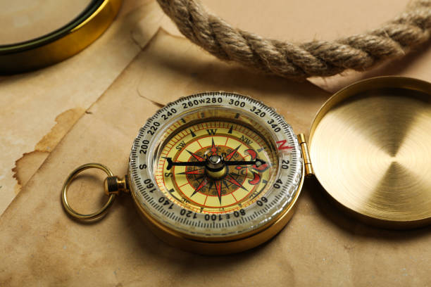 istock Sea travel concept. Vintage compass on the table 2150317836