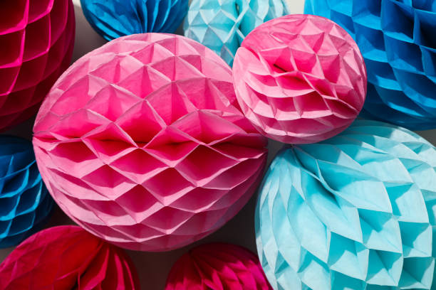 istock Pink and blue paper balls, close up 2150319558