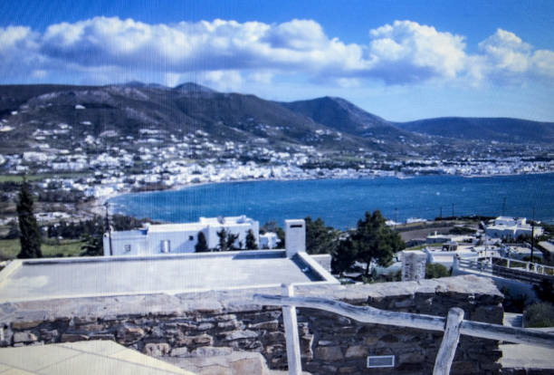Horizontal view of the coast of Mykonos island Mediterranean Sea, island Greece