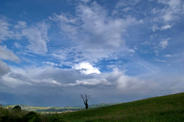 panorama of the Montefeltro hills in stormy air