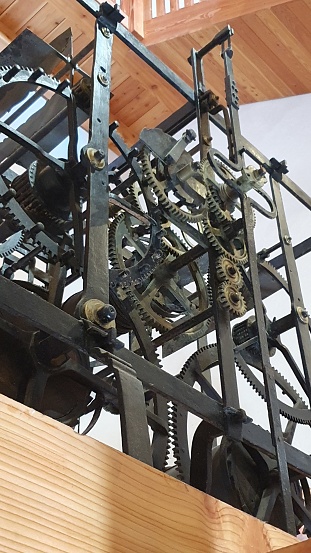 Clock mechanism of an antique clock on a city tower