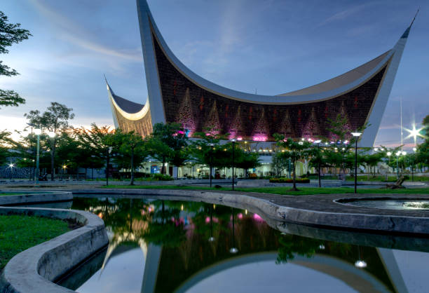 istock Panorama of Grand Mosque West Sumatra at Dusk 2150323414
